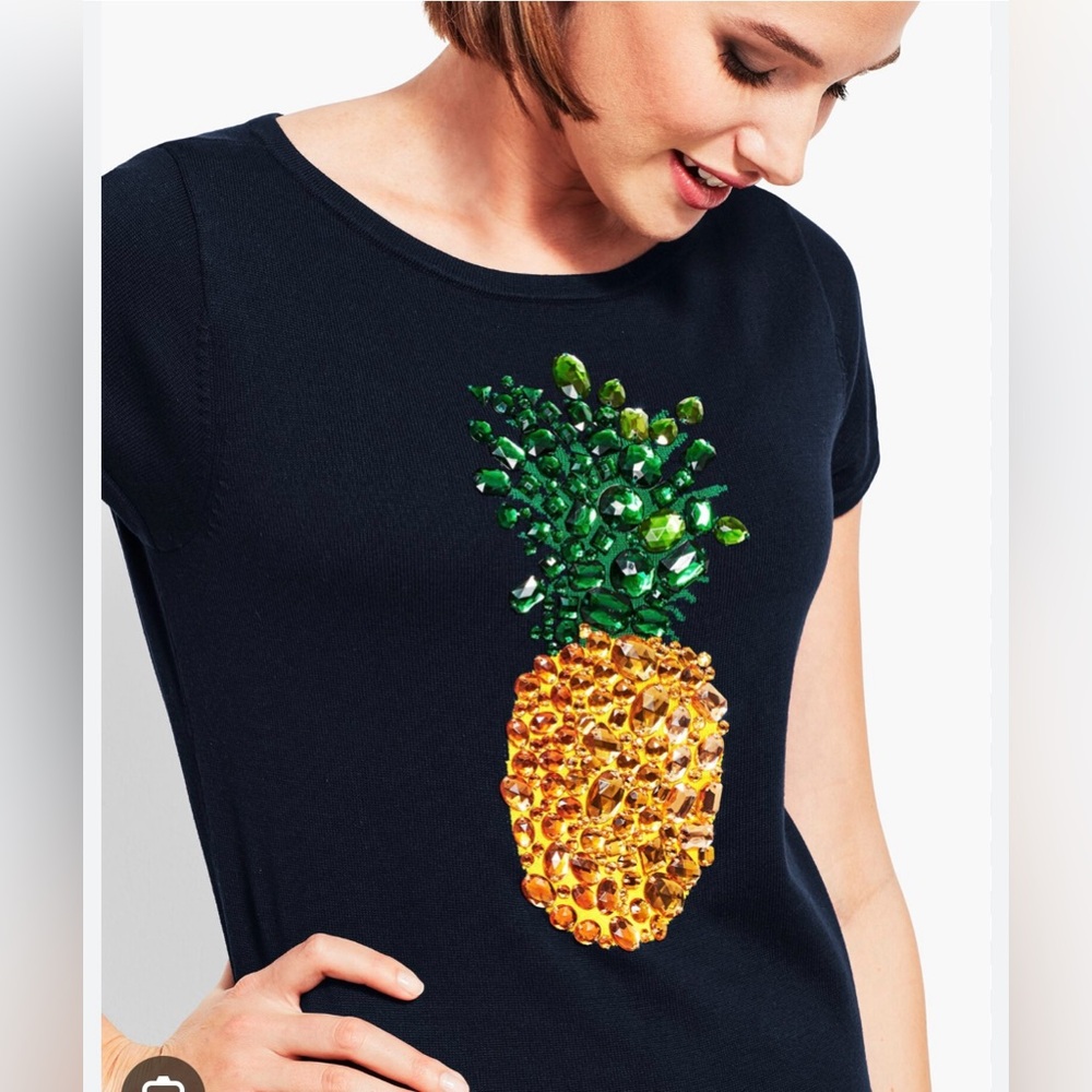 Talbots RSVP Black Pineapple Crystal Sweater Medium EUC